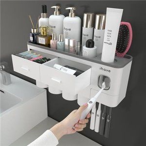 Toothbrush Holders for Bathrooms, 4 Cups Toothbrush Holder Wall Mounted